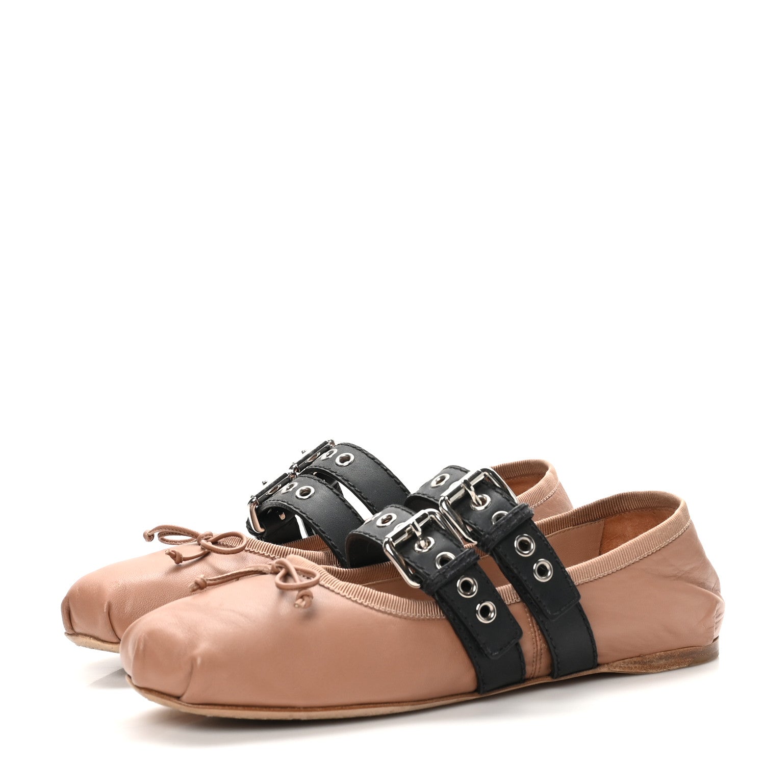 Miu Miu Nappa Double Buckle Ballerina Flats 39 Cammeo Black 4 of 8