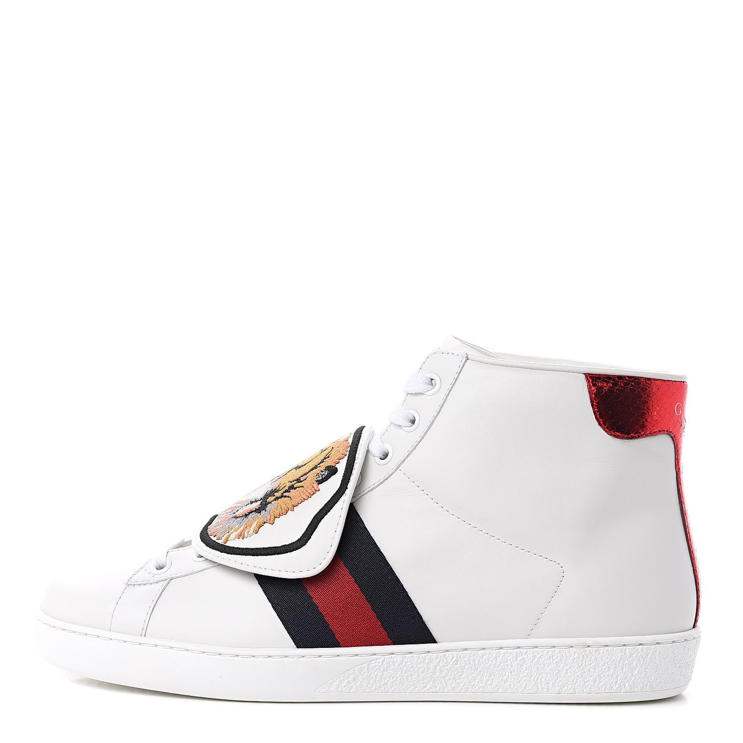Calfskin Ayers Web Tiger Removable Patches Mens Ace High Top Sneakers 6.5 White