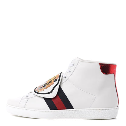 Gucci Calfskin Ayers Web Tiger Removable Patches Mens Ace High Top Sneakers 6.5 White 1 of 10