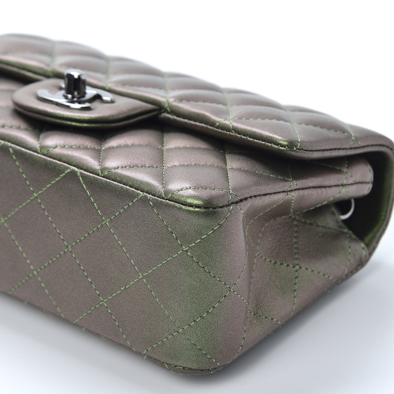 Chanel Iridescent Lambskin Quilted Mini Rectangular Flap Green 6 of 9