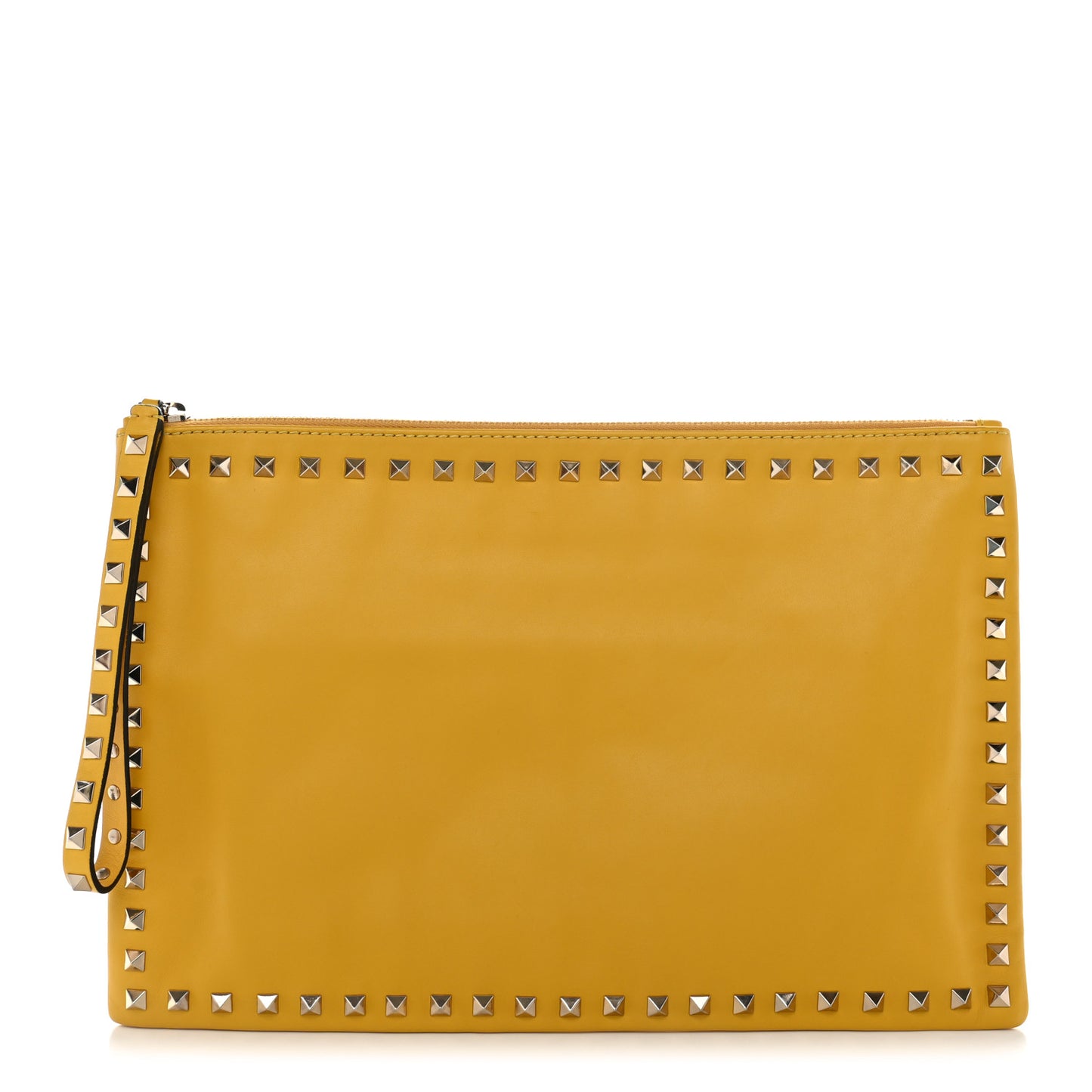 Vitello Large Rockstud Zip Wristlet Pouch Yellow