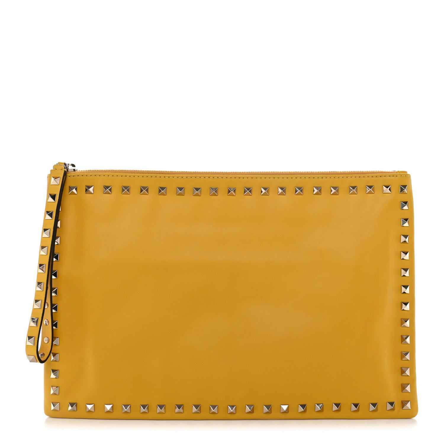 Valentino Garavani Vitello Large Rockstud Zip Wristlet Pouch Yellow 1 of 10