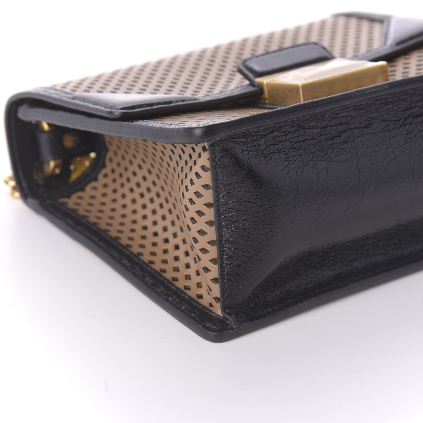 Vitello Liberty Glossy Lambskin Perforated Small Kan U Shoulder Bag Sand Mimosa Black