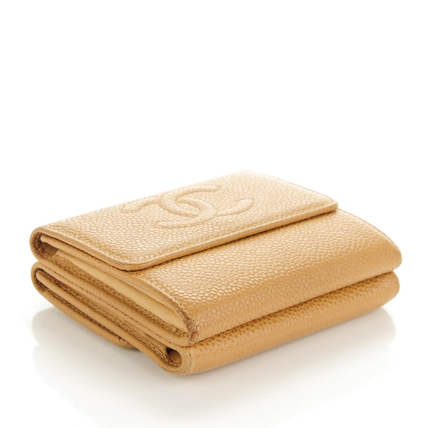 Caviar Timeless CC Compact French Wallet Beige