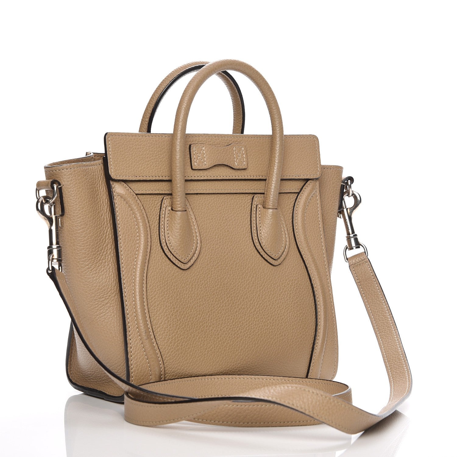 Celine Drummed Calfskin Nano Luggage Dune 3 of 7