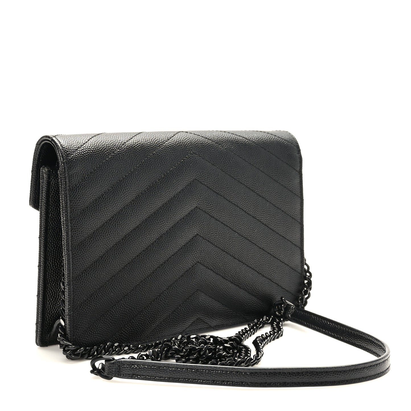 Grain De Poudre Matelasse Chevron Monogram Monochrome Envelope Chain Wallet Black