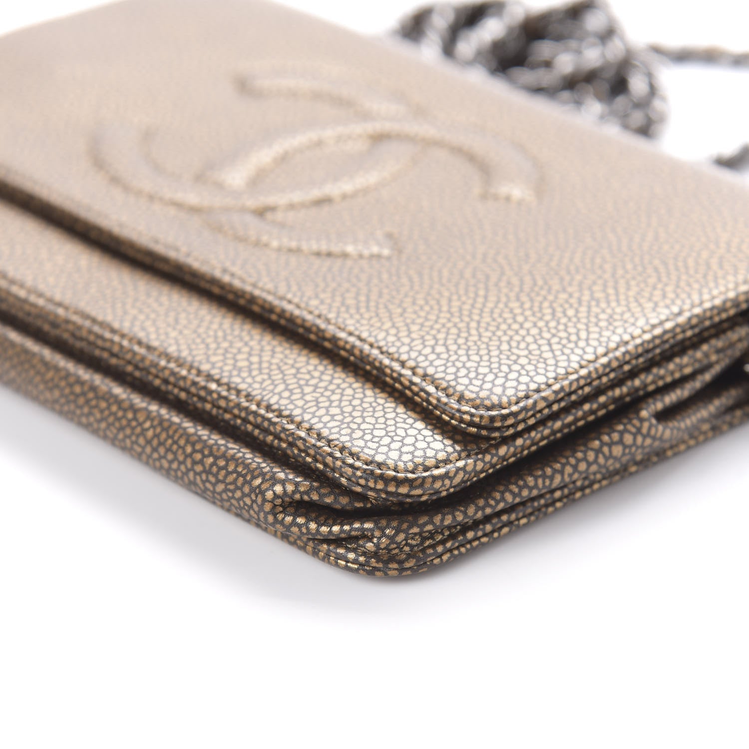 Chanel Metallic Caviar Timeless CC Wallet On Chain WOC Bronze 7 of 11