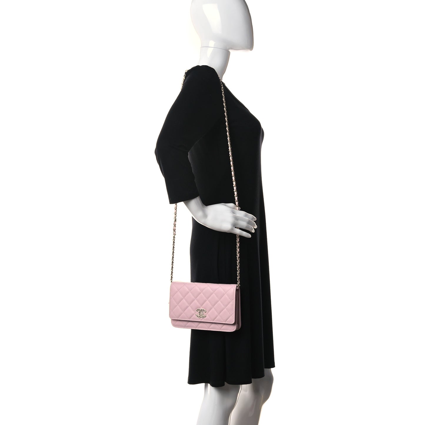 Caviar Quilted Crystal CC Wallet On Chain WOC Light Pink