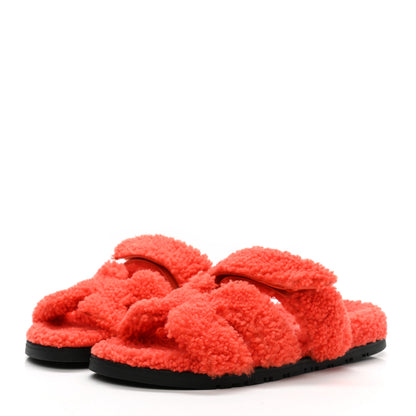 Hermes Woolskin Womens Chypre Sandals 36 Orange 3 of 8