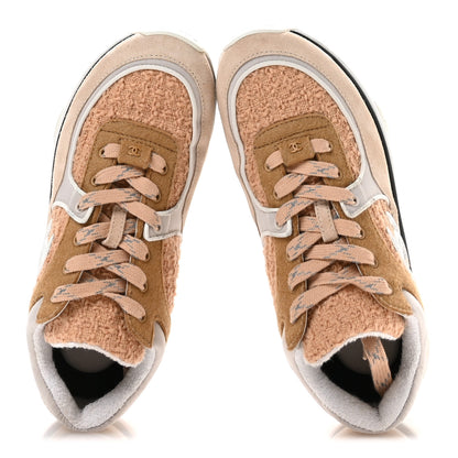 Chanel Suede Tweed Felt CC Sneakers 36.5 Beige 2 of 8