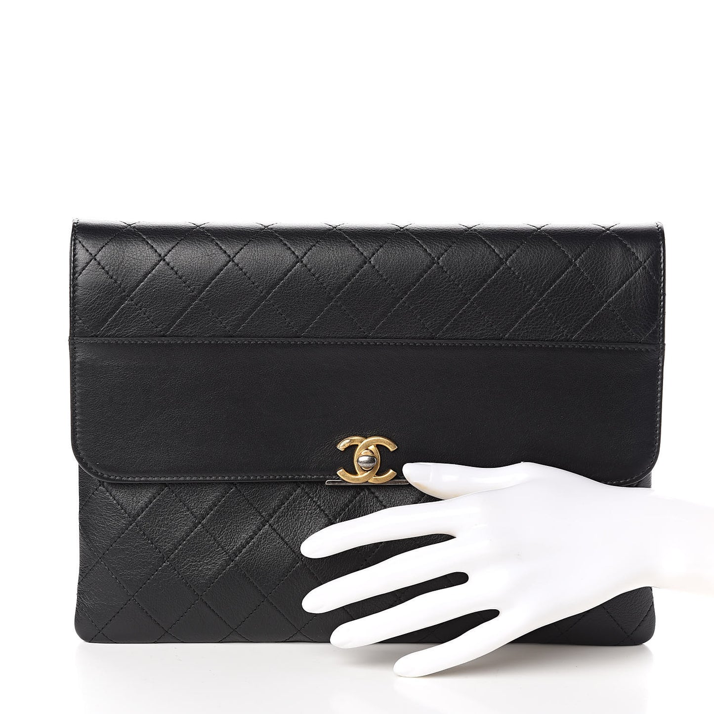 Calfskin Quilted CC Flap Clutch Black