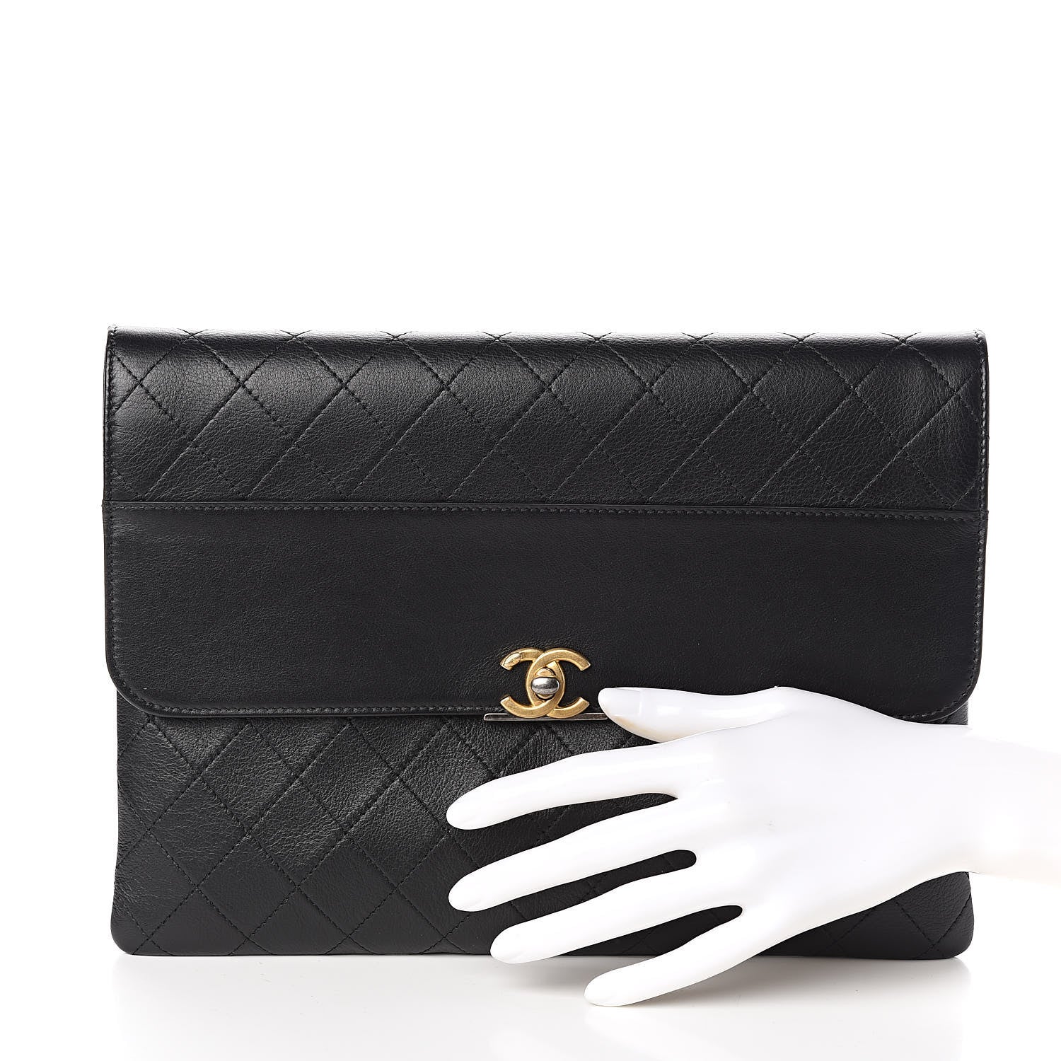 Chanel Calfskin Quilted CC Flap Clutch Black 2 of 8