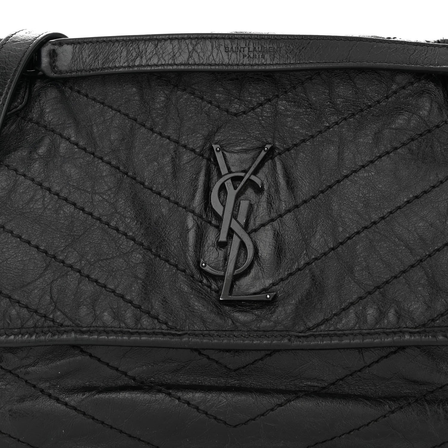 Saint Laurent Crinkled Calfskin Matelasse Monogram Medium Niki Chain Satchel Black 7 of 12