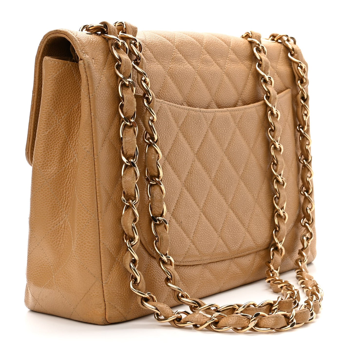 Caviar Quilted Jumbo Single Flap Beige