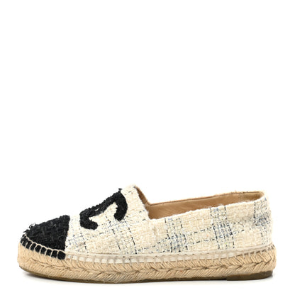 Chanel Tweed CC Espadrilles 36 Ecru White Blue Black 1 of 9
