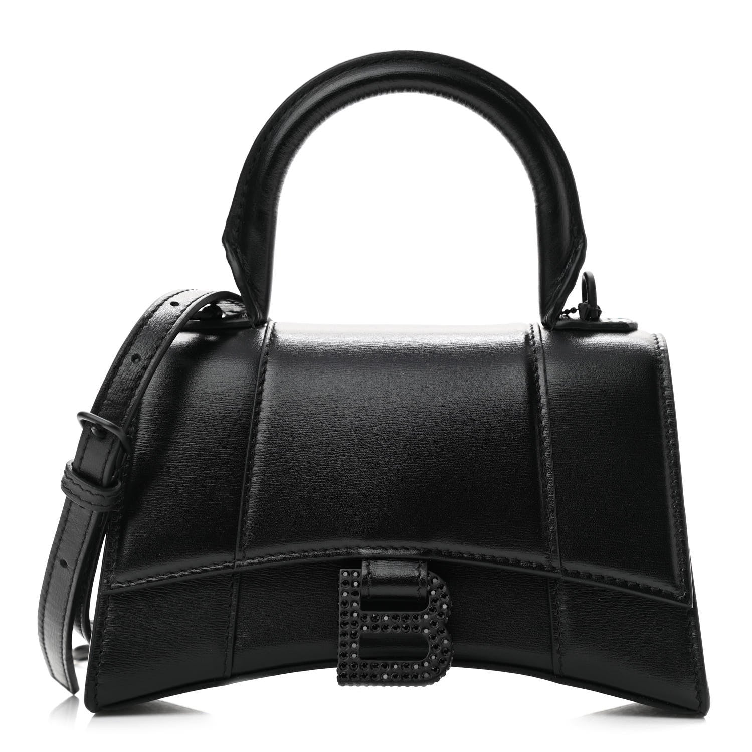 Balenciaga Shiny Box Calfskin Strass Hourglass Top Handle Bag XS Black 1 of 11