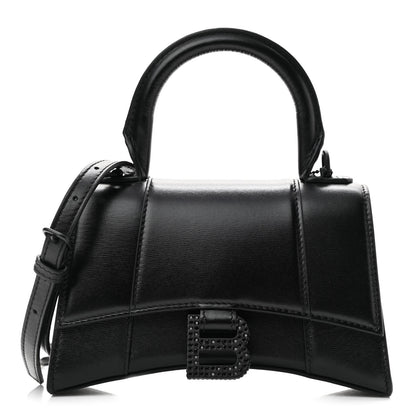 Balenciaga Shiny Box Calfskin Strass Hourglass Top Handle Bag XS Black 1 of 11