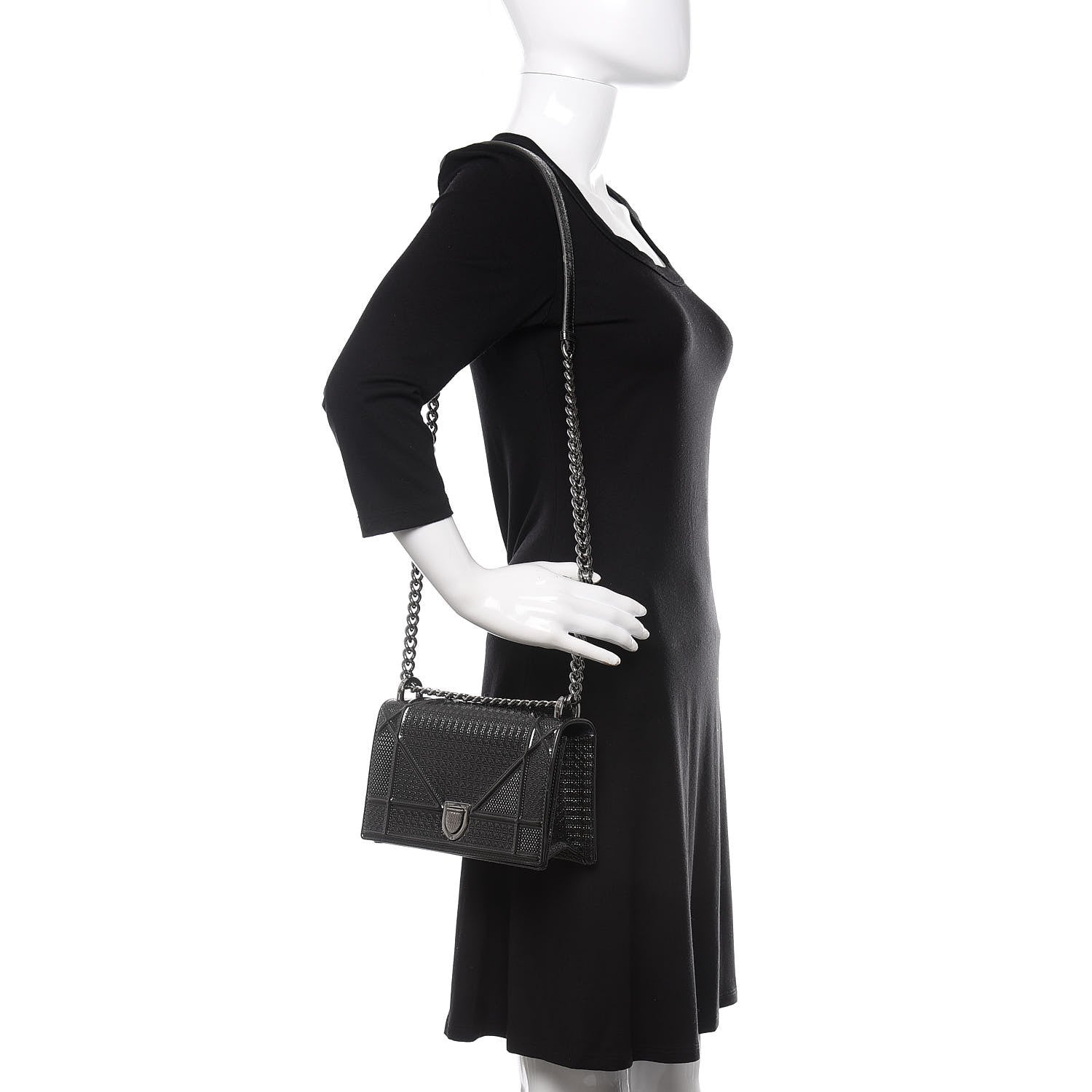 Christian Dior Metallic Patent Micro-Cannage Small Diorama Flap Bag Onyx Black 3 of 11