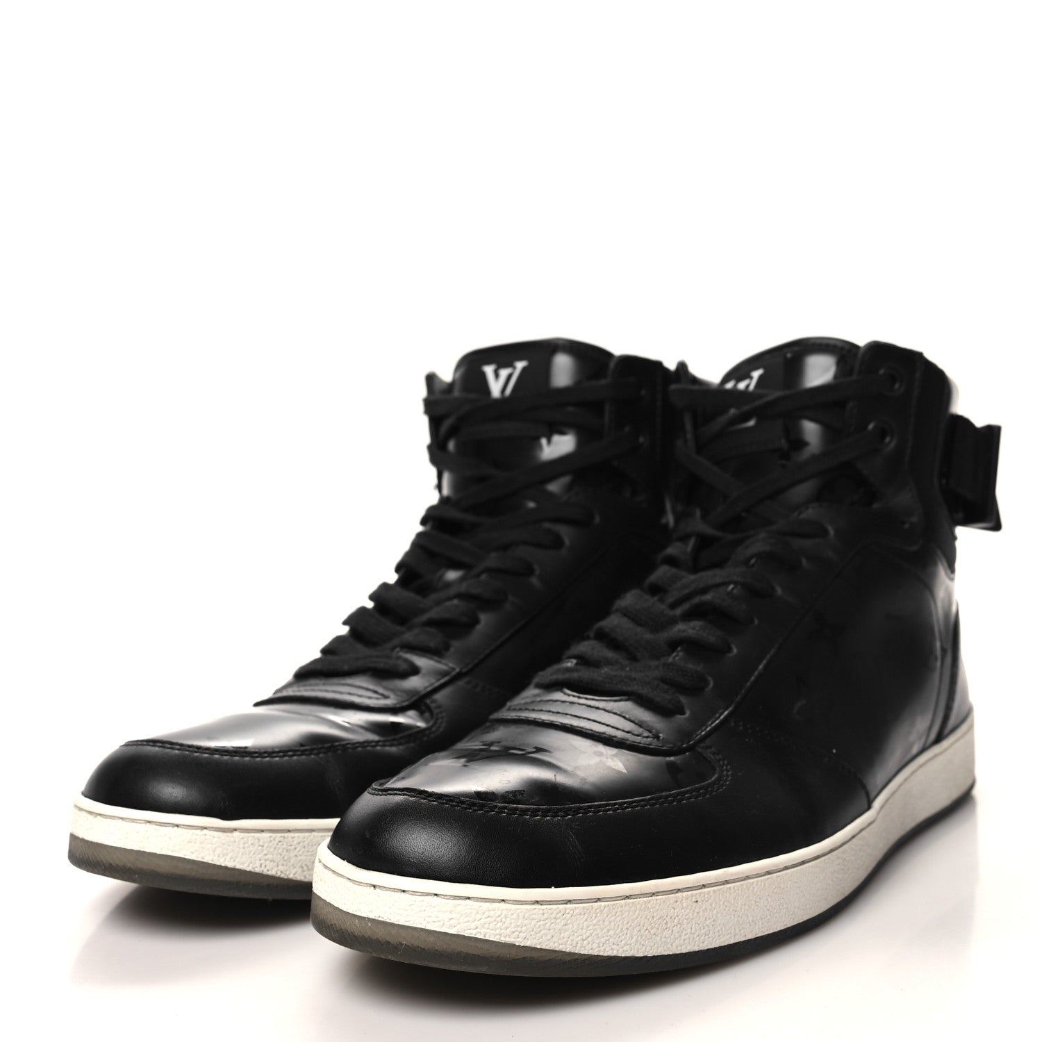 Louis Vuitton Calfskin Monogram Mens Rivoli High Top Sneakers 10 Black 3 of 8