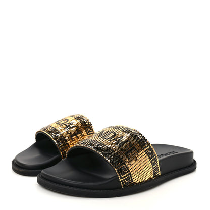 Versace X FENDI Metal Chainmail Mesh Pool Slides 38 Gold Black 3 of 8