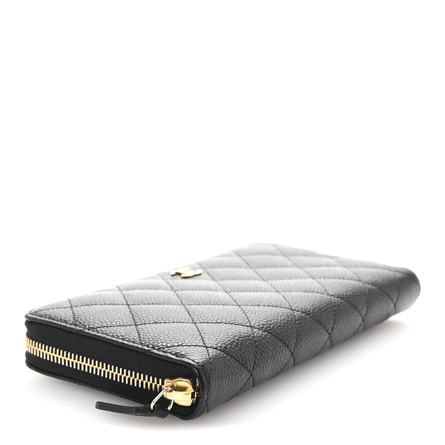 Caviar Quilted Large Gusset Zip Around Wallet Black