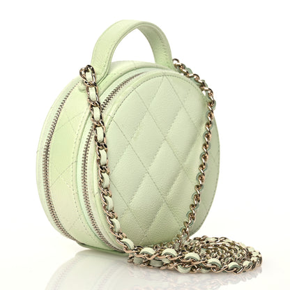 Chanel Caviar Quilted Round Handle With Care Vanity With Chain Light Green 2 of 12