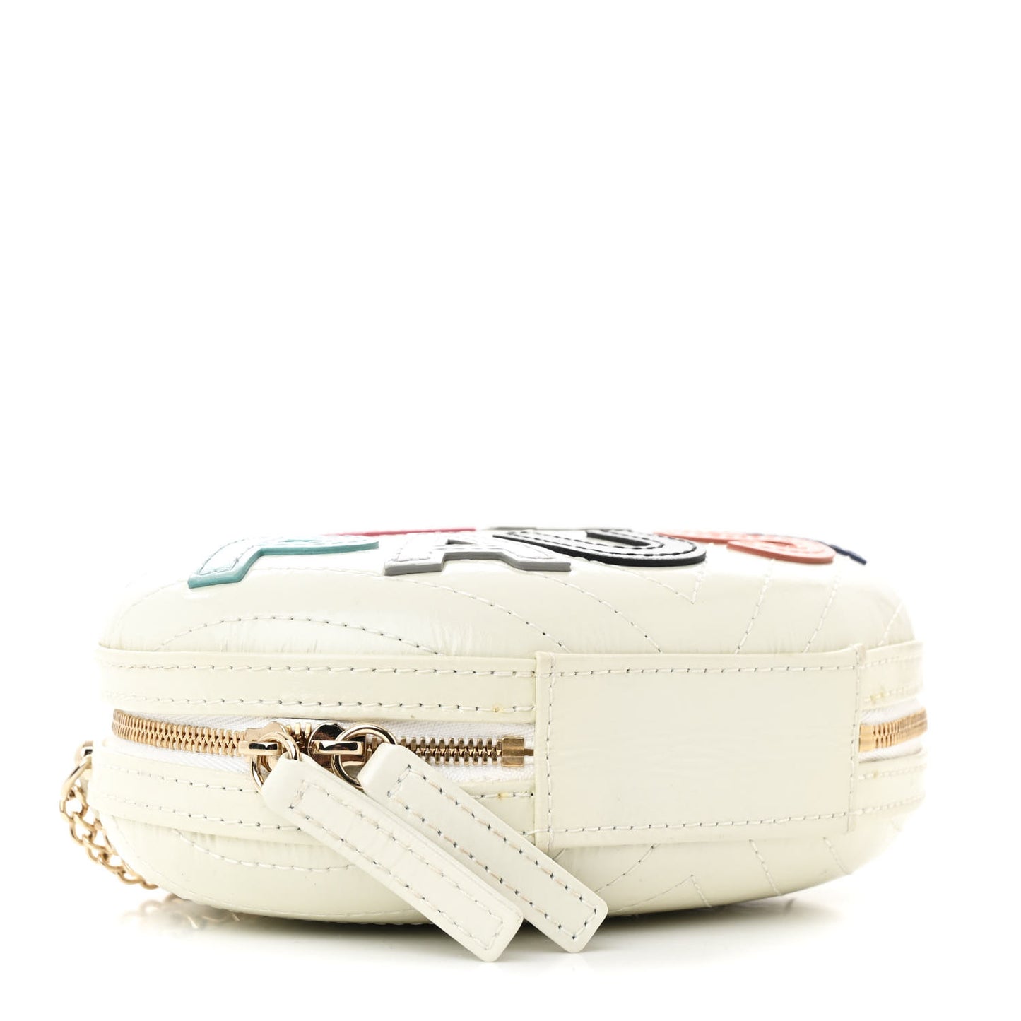 Embroidered Lambskin Chevron Quilted La Pausa Evening Bag White