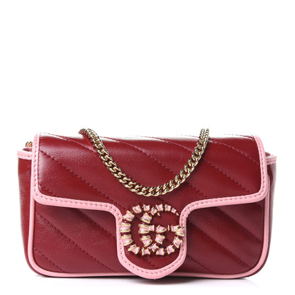 Gucci Azalea Calfskin Enamel Matelasse Diagonal Super Mini Torchon GG Marmont Shoulder Bag New Cherry Red Wild Rose 1 of 10