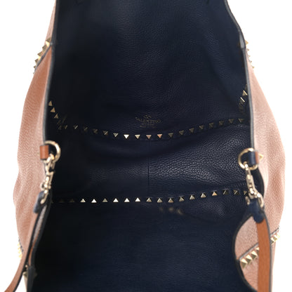 Valentino Garavani Pebbled Calfskin Medium Rockstud Reversible Tote Light Cuir Marine 8 of 13