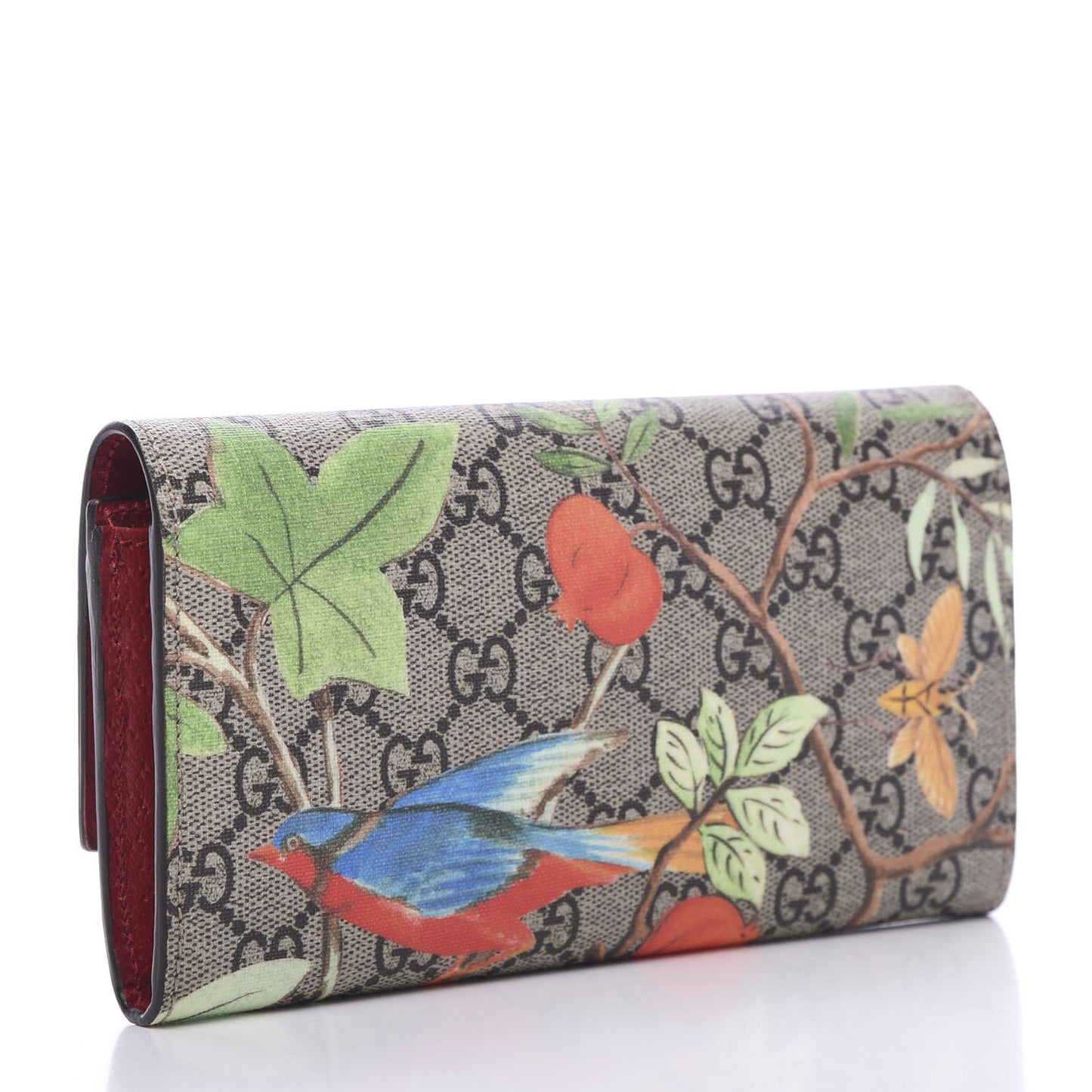 GG Supreme Monogram Tian Continental Wallet Beige Multicolor Red