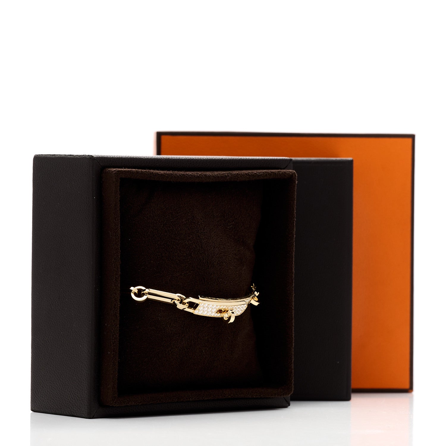 Hermes 18K Yellow Gold Diamond Pave PM Kelly Chaine Bracelet ST 5 of 5