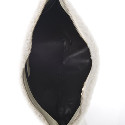 Balenciaga Sheepskin Shearling Contrasted Logo Large Zip Pouch White Black 5 of 7