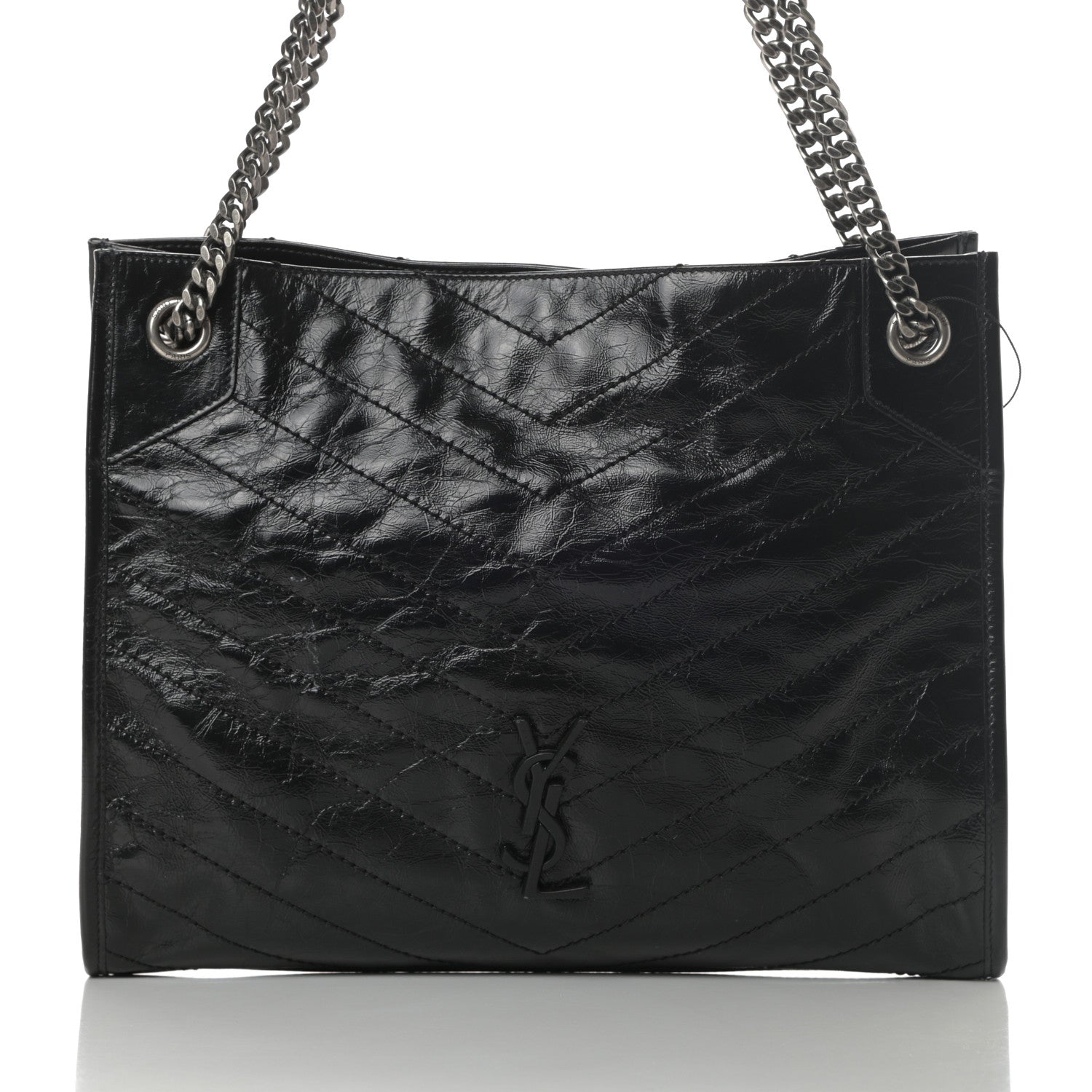 Saint Laurent Crinkled Calfskin Matelasse Monogram Medium Niki Shopper Tote Black 8 of 11