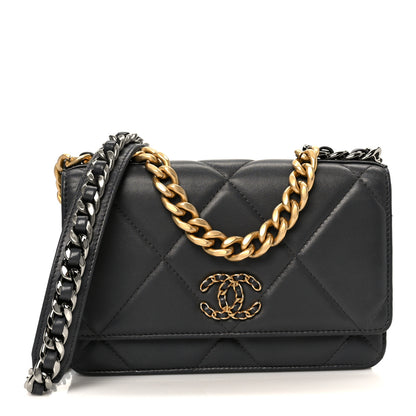 Chanel Lambskin Quilted Chanel 19 Wallet On Chain WOC Dark Grey 1 of 12