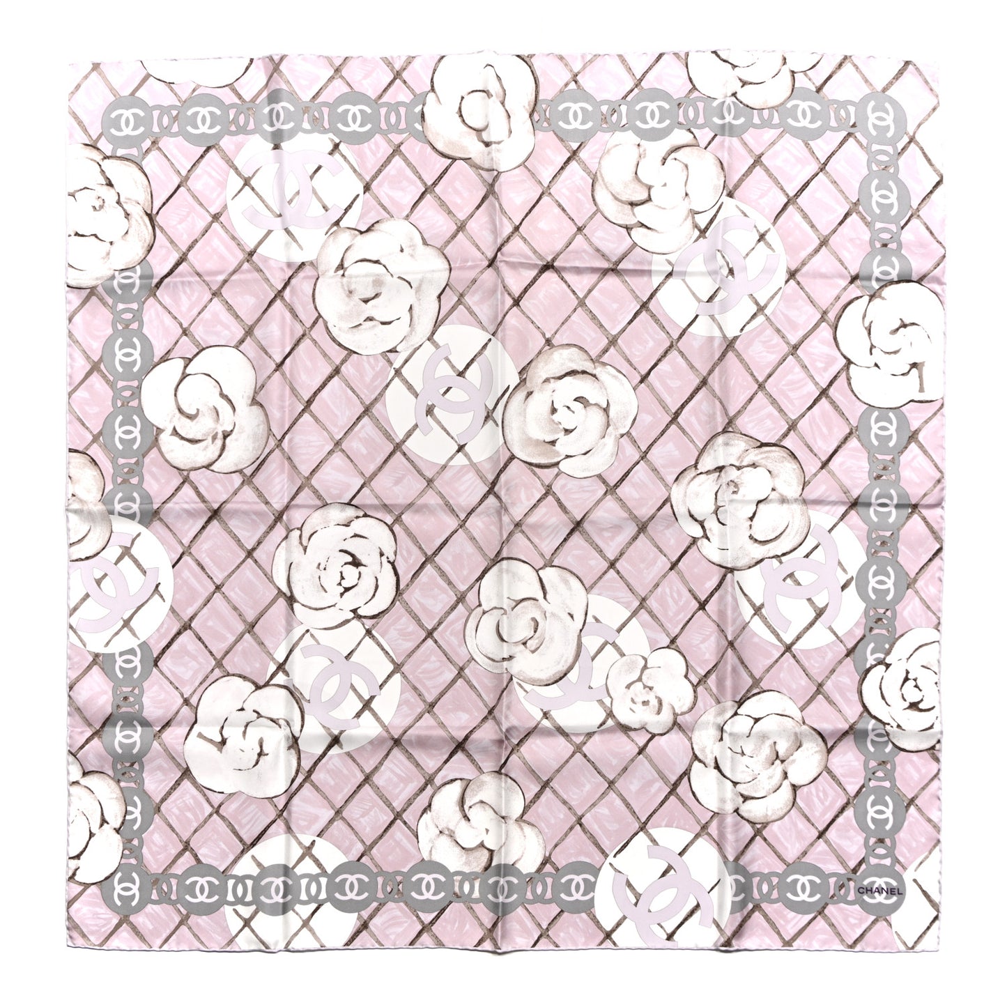 Silk CC Logo Camellia Scarf White Pink