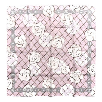 Chanel Silk CC Logo Camellia Scarf White Pink 1 of 3