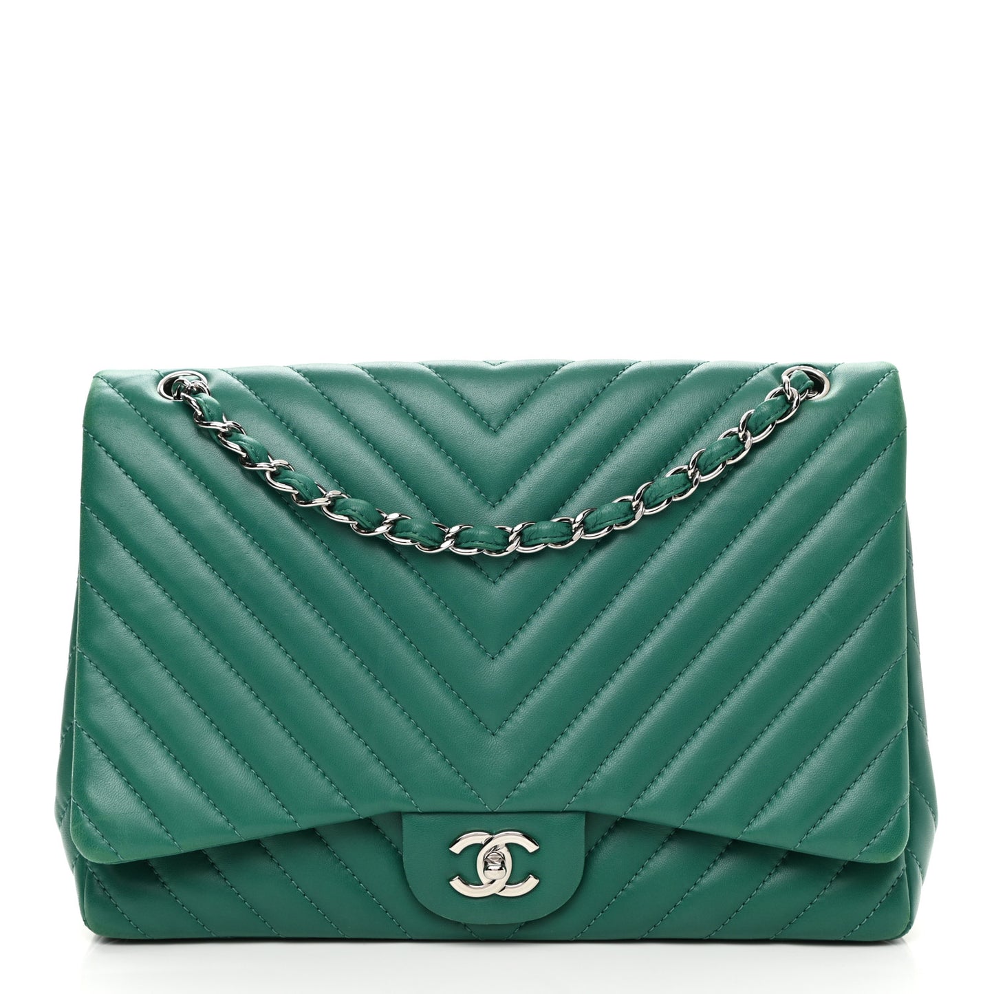 Lambskin Chevron Quilted Maxi Single Flap Green