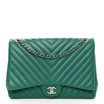 Chanel Lambskin Chevron Quilted Maxi Single Flap Green 1 of 15
