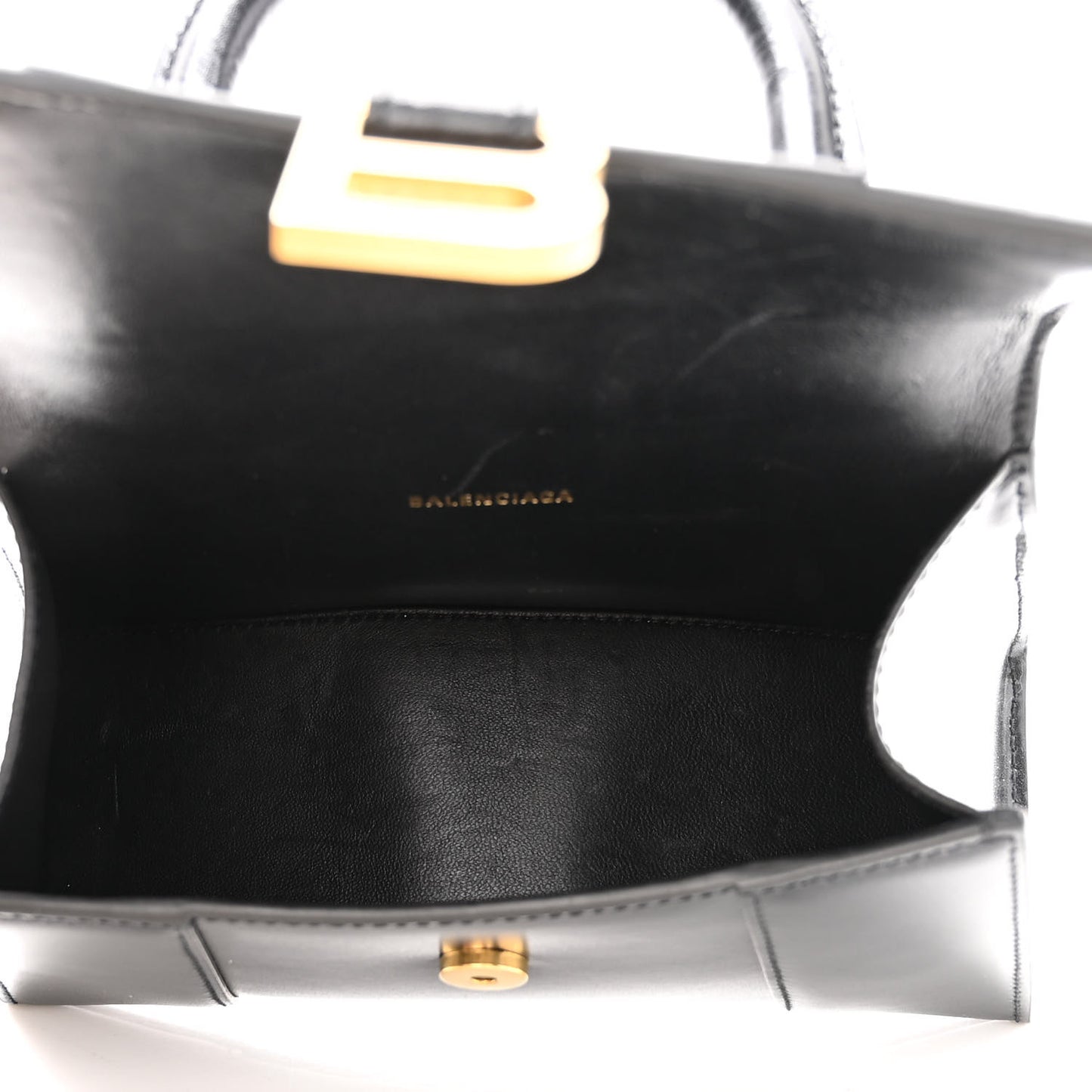 Shiny Box Calfskin Hourglass Top Handle Bag XS Black
