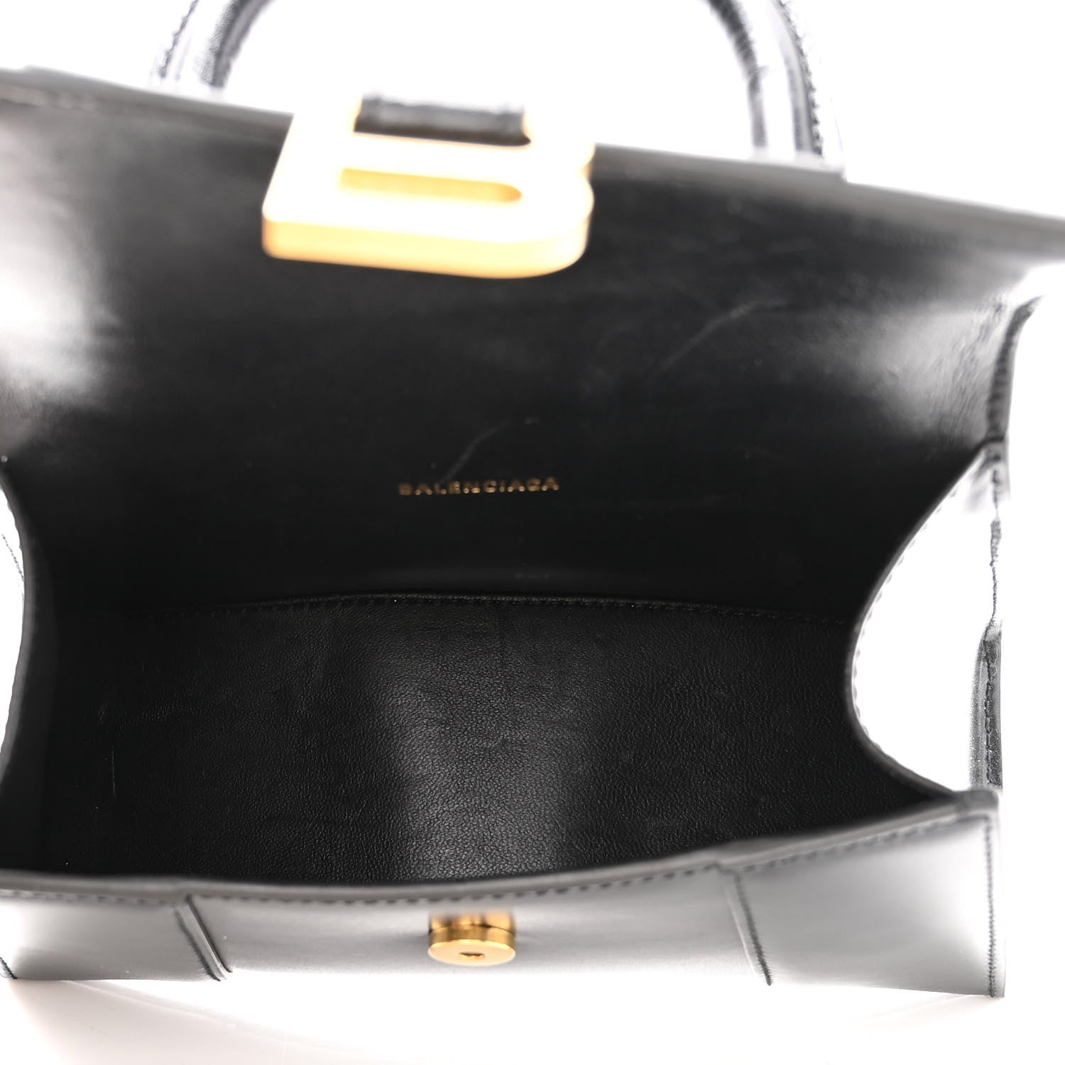 Balenciaga Shiny Box Calfskin Hourglass Top Handle Bag XS Black 5 of 10