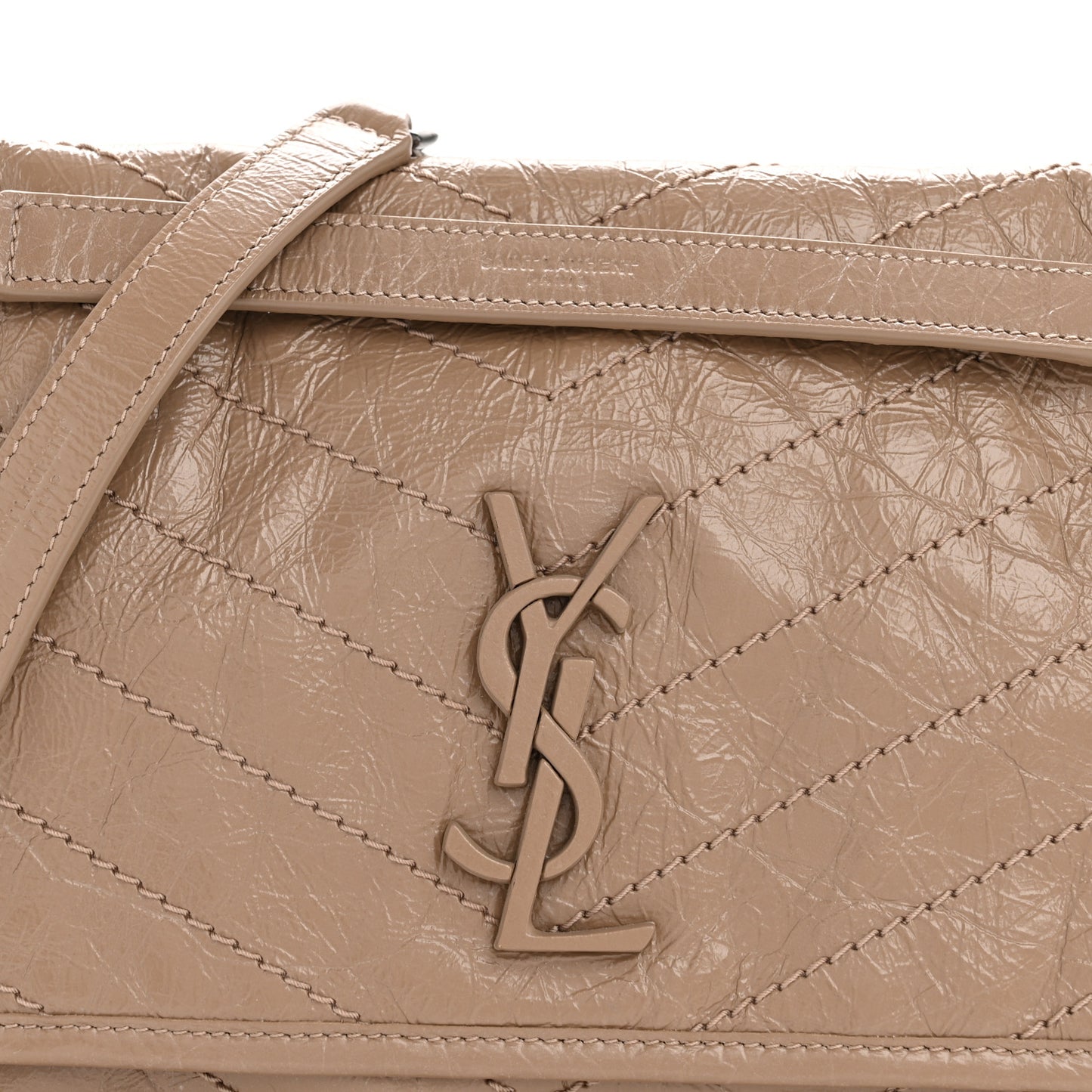Crinkled Calfskin Matelasse Monogram Medium Niki Chain Satchel Light Taupe