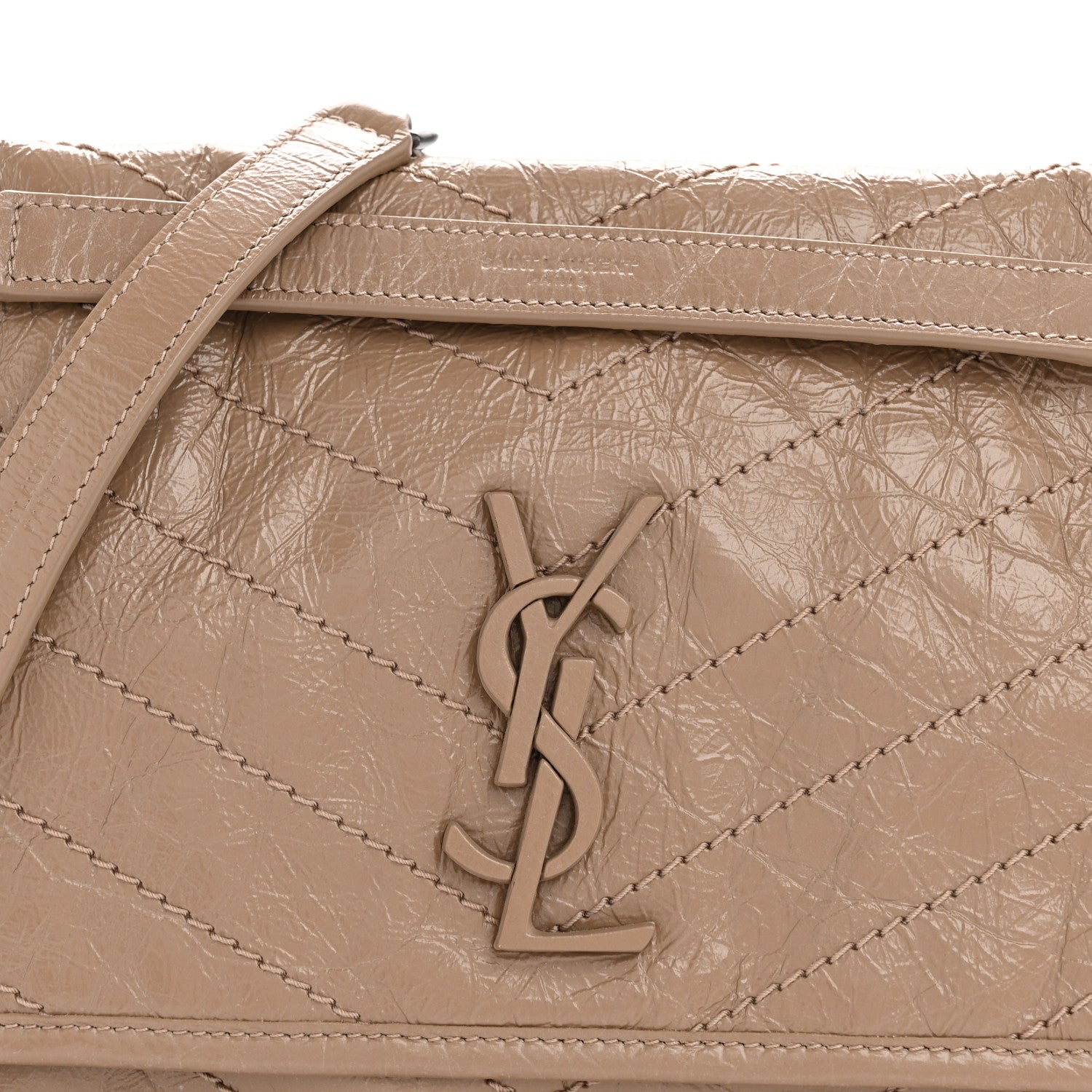 Saint Laurent Crinkled Calfskin Matelasse Monogram Medium Niki Chain Satchel Light Taupe 8 of 10