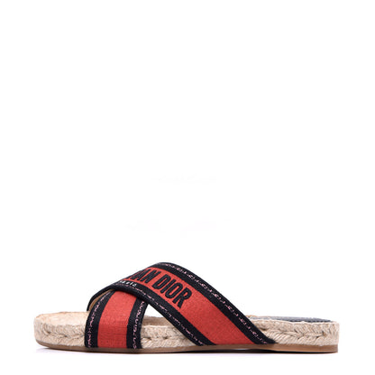 Christian Dior Canvas Embroidered Granville Espadrille Crisscross Flat Slide Sandals 37 Spicy Red 1 of 9