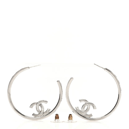 Chanel Metal Crystal Baguette CC Large Hoop Earrings Silver 3 of 5
