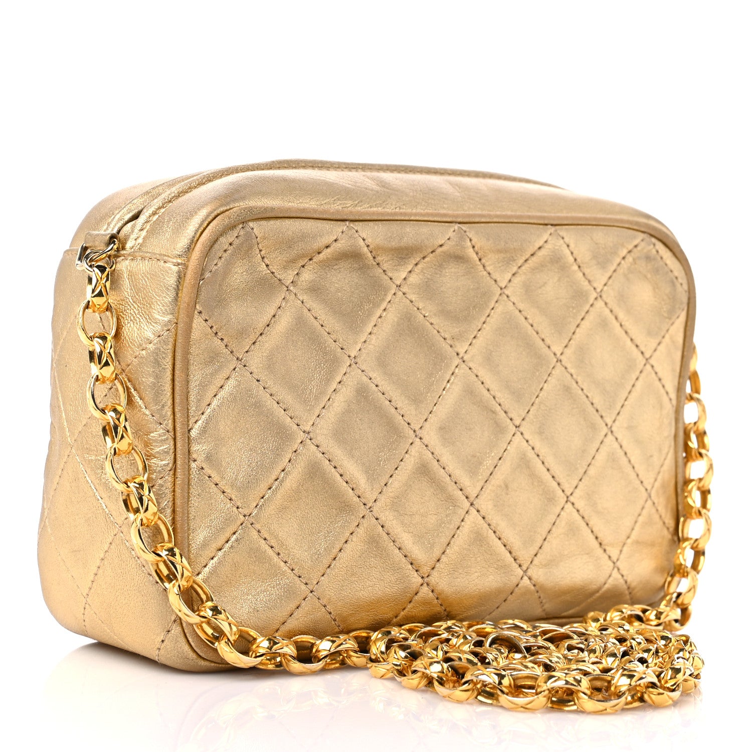 Chanel Metallic Lambskin Quilted Tassel Camera Case Gold 3 of 18