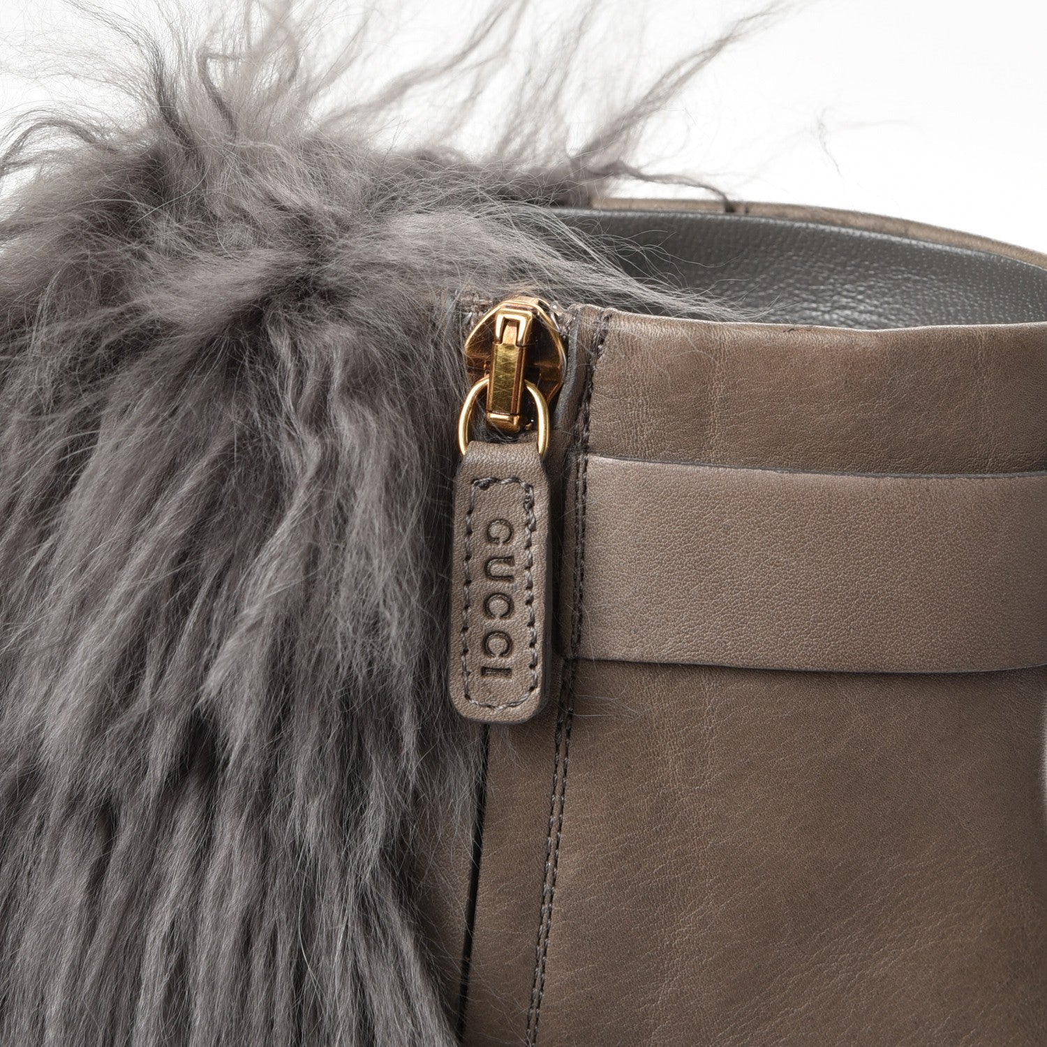 Gucci Alpaca Fur Lambskin Alyona Platform Ankle Boots 36.5 Grey 9 of 16