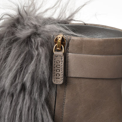 Gucci Alpaca Fur Lambskin Alyona Platform Ankle Boots 36.5 Grey 9 of 16