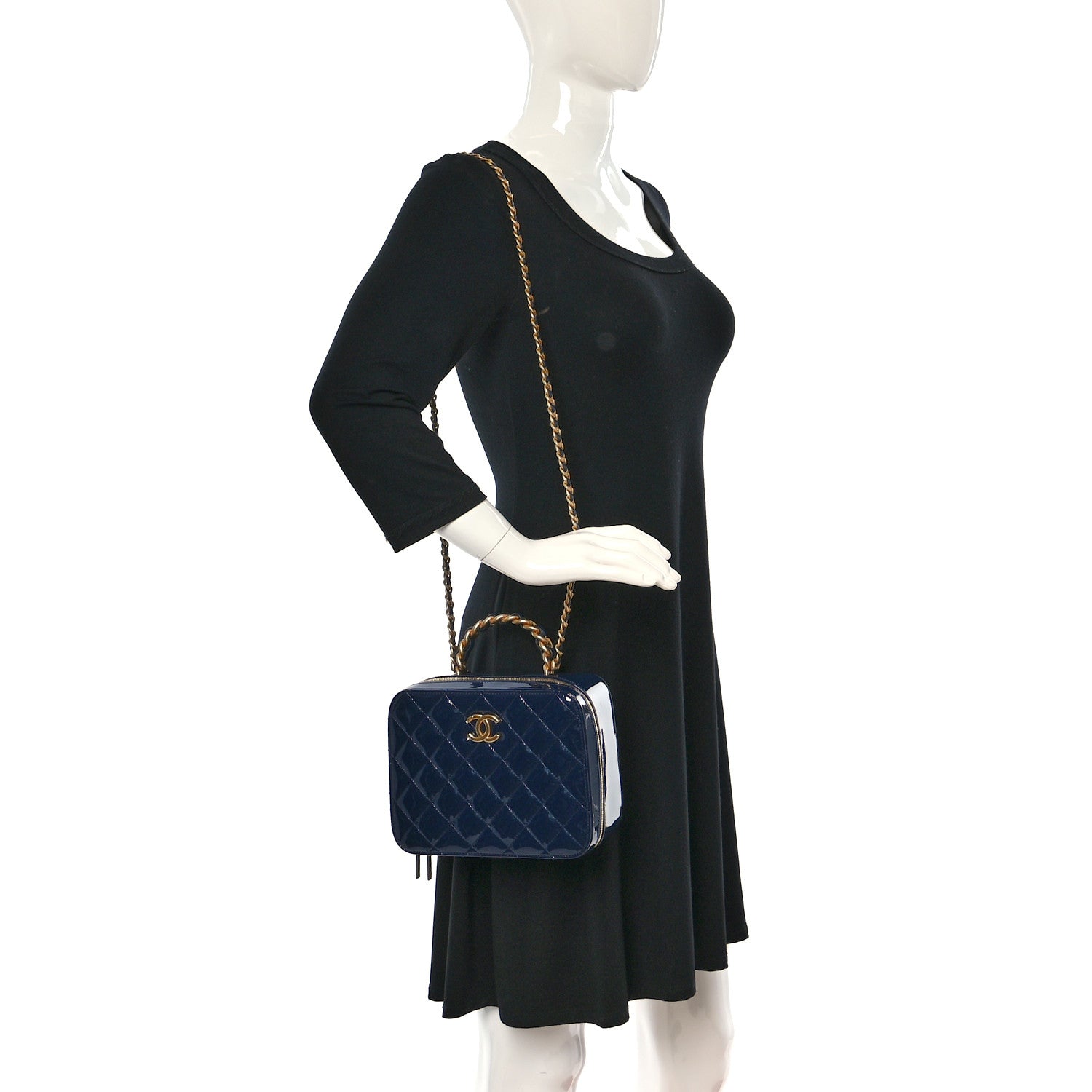 Chanel Patent Quilted Top Handle Vanity Case Navy Blue 2 of 11