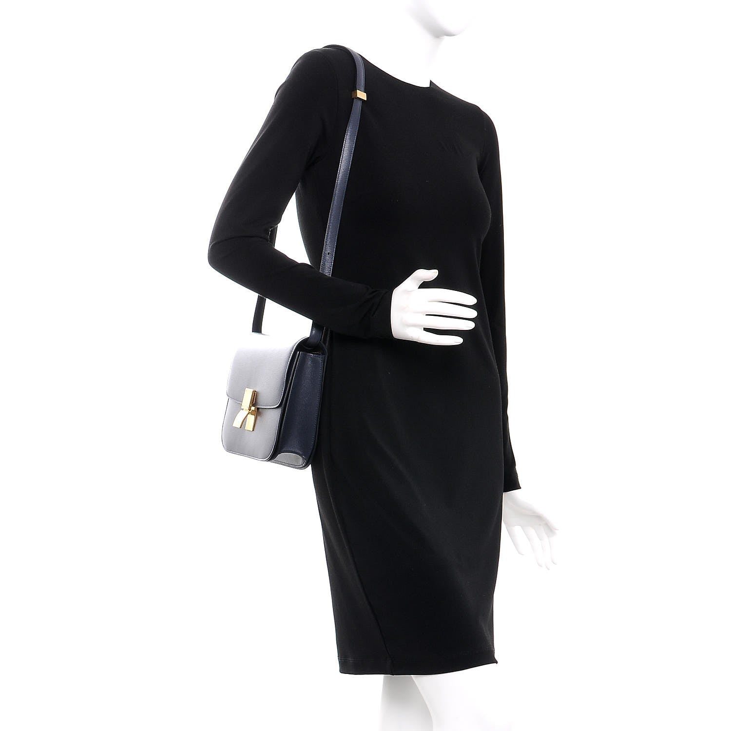 Celine Liege Calfskin Medium Classic Box Flap Bag Dark Blue 2 of 7