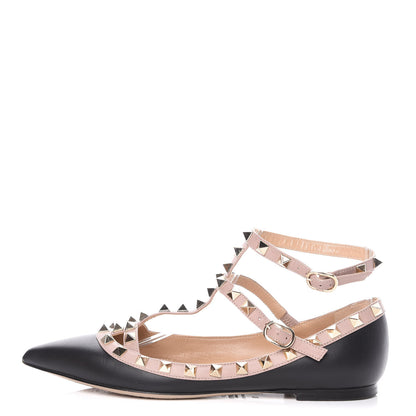 Valentino Garavani Nappa Rockstud Cage Ballerina Flats 35 Black Poudre 1 of 16